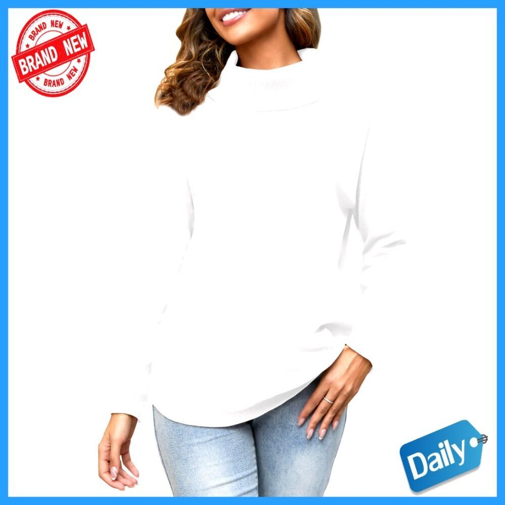 Oversized Turtleneck Pullover Sweater Long Sleeve Knit Casual Curved Hem